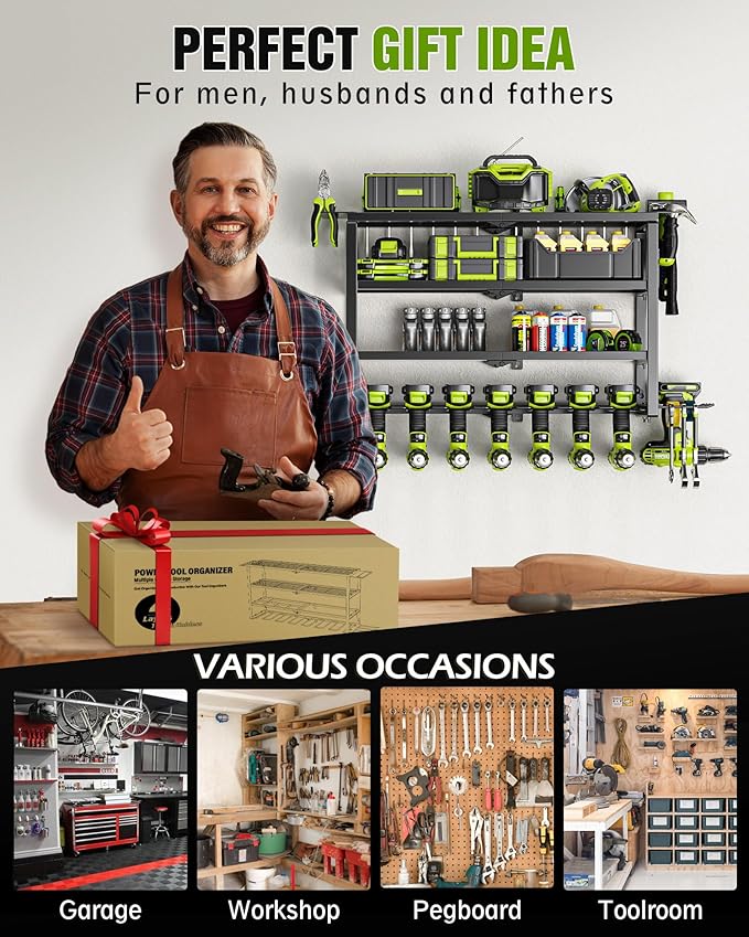 MAXIFFE 4 Layer Power Tool Organizer Wall Mount, Heavy Duty Metal Cordless Tool - Image 7