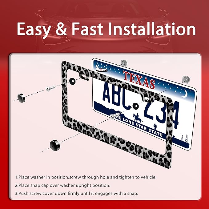 Black Gray Leopard Print License Plate Frame Beautiful Cheetah Print License - Image 3
