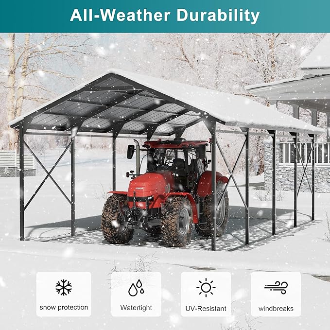 Kullavik 22x12x10 FT Metal Carport, Heavy Duty Carport Canopy - Image 2