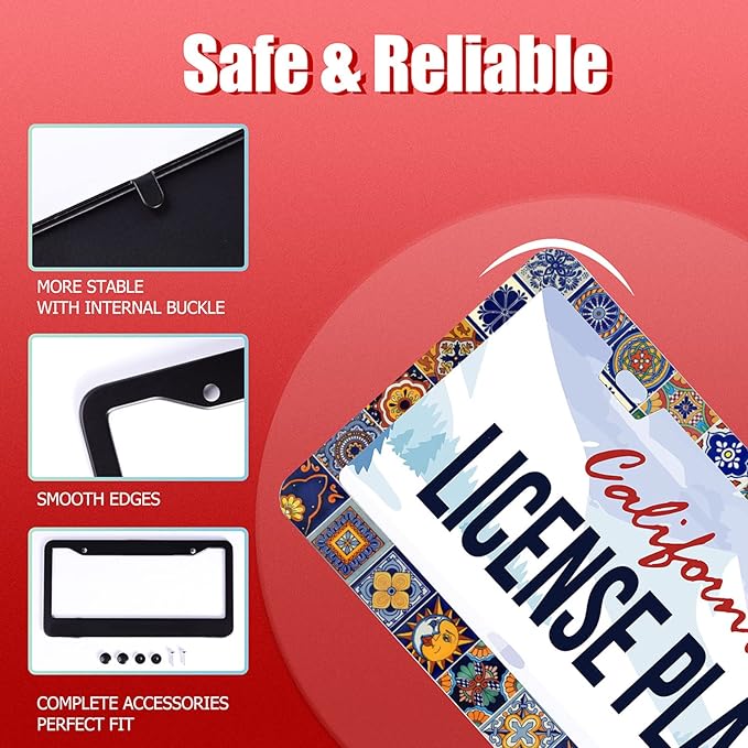 【2Pcs】 Mexican Tiles License Plate Frames Mandala Boho License Plate Frame Car - Image 2