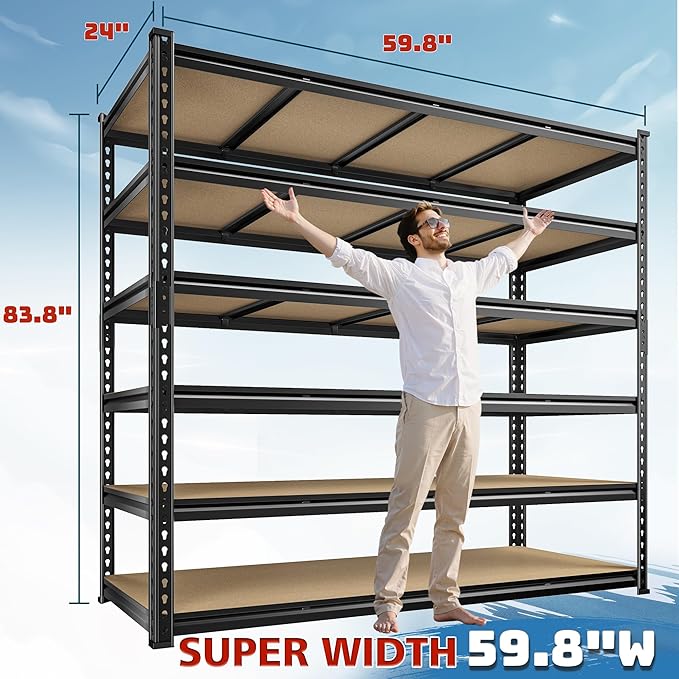 83.8" H Garage Shelving 59.8" W Metal Shelving 3000LBS Storage Shelves Heavy - Image 2