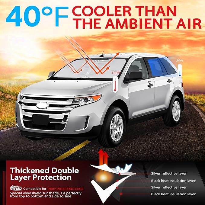 KAYZT Windshield Sun Shade for 2007-2014 Ford Edge Foldable Sunshade Front - Image 2