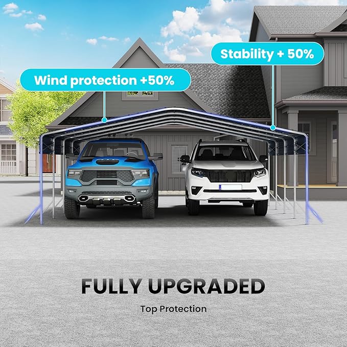 20x20 Carport, Heavy Duty Metal Car Port, All-Weather Protection, Easy Assembly - Image 6