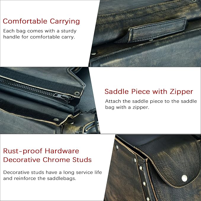 Dream Apparel Naked Cowhide Leather Motorcycle Saddle Bags Studded Throw Over - Image 5