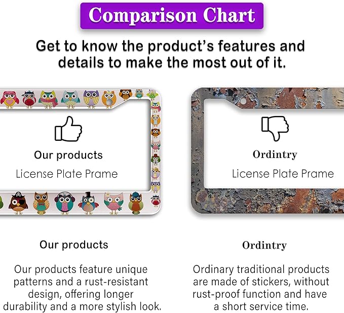 License Plate Frames for Women Multicolor License Plate Frame for Men Cute Owl - Image 6