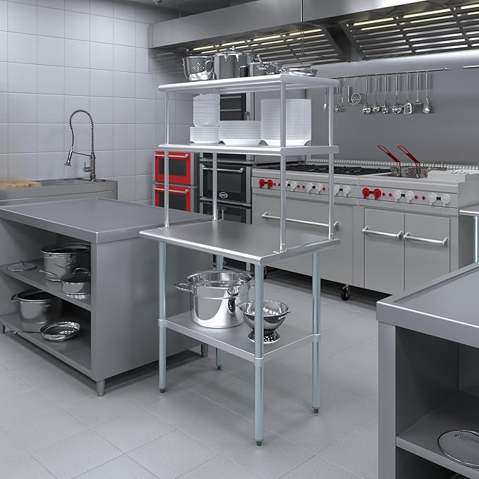 Amgood Stainless Steel Work Table Double Tier Overshelf | Metal Kitchen Prep - Image 5