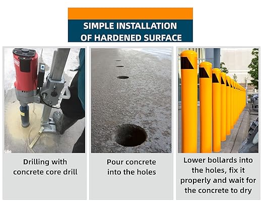 46" Pour in Place Steel Bollard Post, 4-1/2" OD Safety Bollard Yellow Powder - Image 5