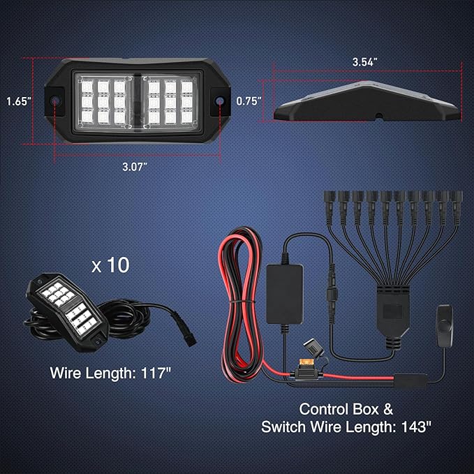 Nilight RGB LED Rock Lights Kit 10 PCS 18LED Wide Angle Wheel Well Light - Image 2