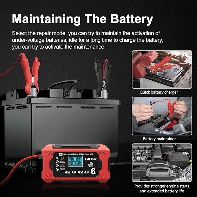 6-Amp Battery Charger, 12V Trickle Charger Car Battery Charger, Smart Automatic - Image 4