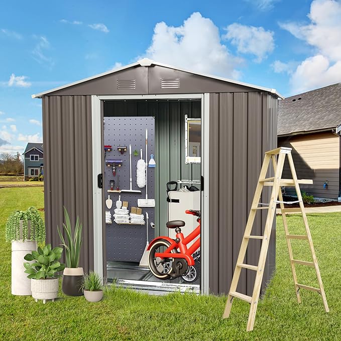 8 x 4 FT Outdoor Storage Shed, Large Metal Utility Garden Shed by Favfurish