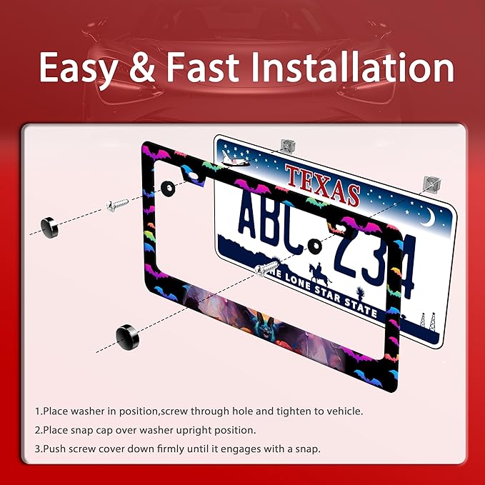 Bat License Plate Frame Funny Gothic License Plate Frames Stainless Steel - Image 3