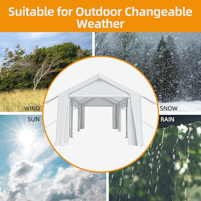 12x20ft Heavy Duty Carport Outdoor Canopy Portable Garage - Image 5
