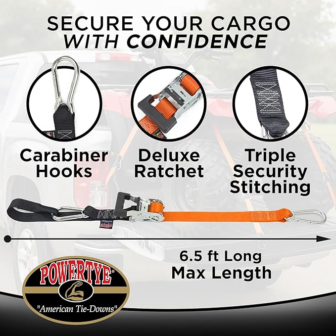 PowerTye 1.5in x 6.5ft Heavy Duty Ratchet Tie-Down Straps - Image 3