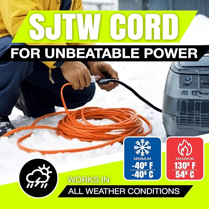 75ft Outdoor/Indoor Extension Cord 14/3 Gauge Heavy Duty 3 Prong SJTW, - Image 8