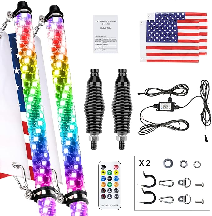 3FT-2 PC Spiral RGB LED Whip Light RGB Chasing/Dancing Light RF Remote Control - Image 7