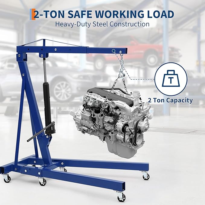 Engine Hoist Cherry Picker, 2 Ton Folding Hydraulic Engine Hoist - Image 2