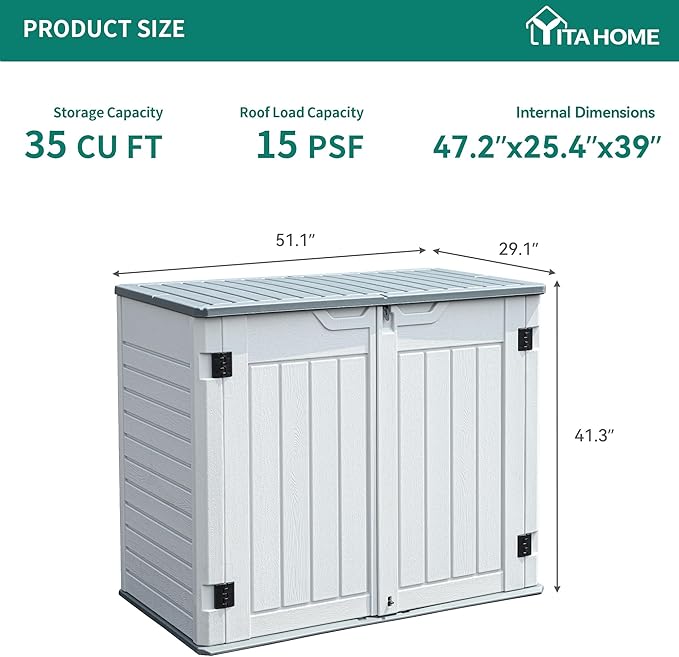 YITAHOME Outdoor Horizontal Storage Sheds w/o Shelf, 35 Cu Ft Lockable Resin - Image 7