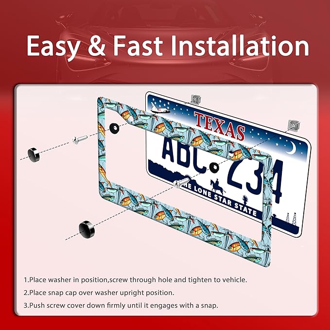 Fishing License Plate Frame Funny Fish License Plate Frames Stainless Steel - Image 3