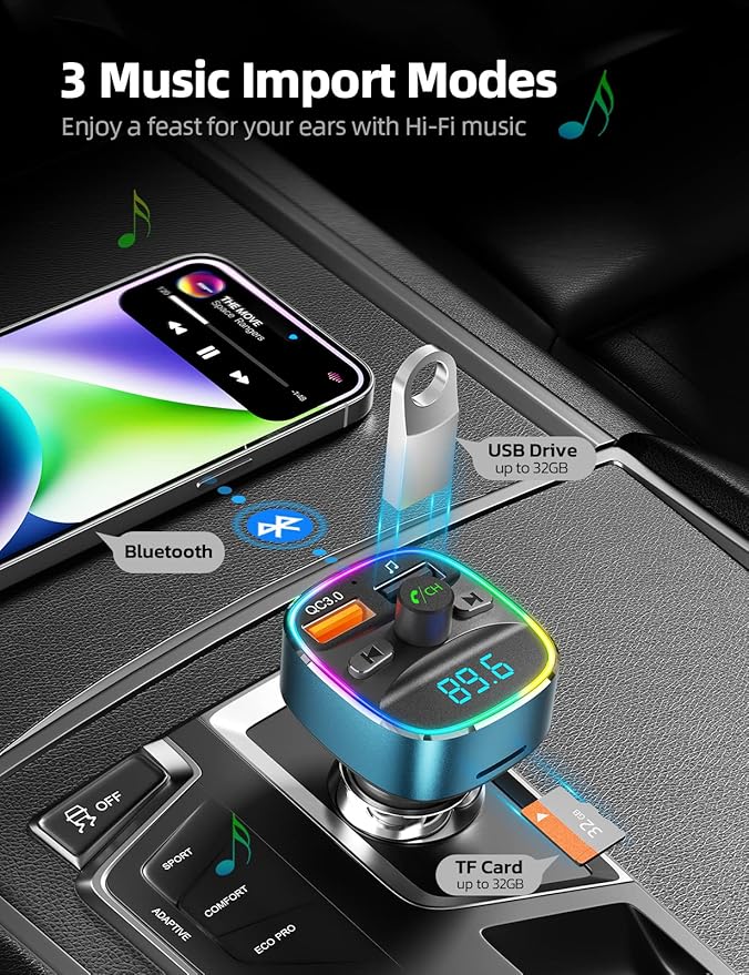 Nulaxy Bluetooth FM Transmitter, MP3 Player Support, TF Card & USB Disk - Image 4