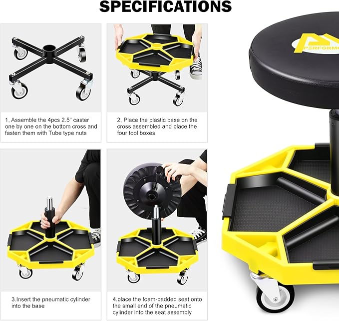 PM PERFORMOTOR Adjustable Height Pneumatic Garage Seat Rolling Mechanic Stool - Image 5