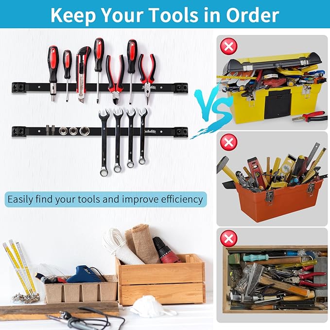 4 Pieces 24" Magnetic Tool Holder Strip, Metal Tool Organizer Rack - Image 5