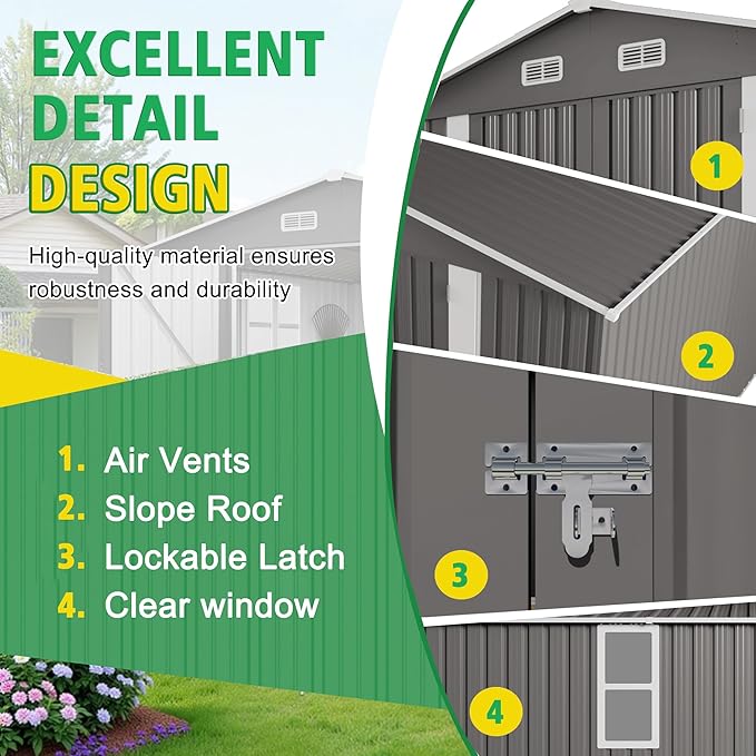 10 x 12 FT Large Outdoor Storage Shed w/ 2 Clear Window, Heavy Duty Metal - Image 4