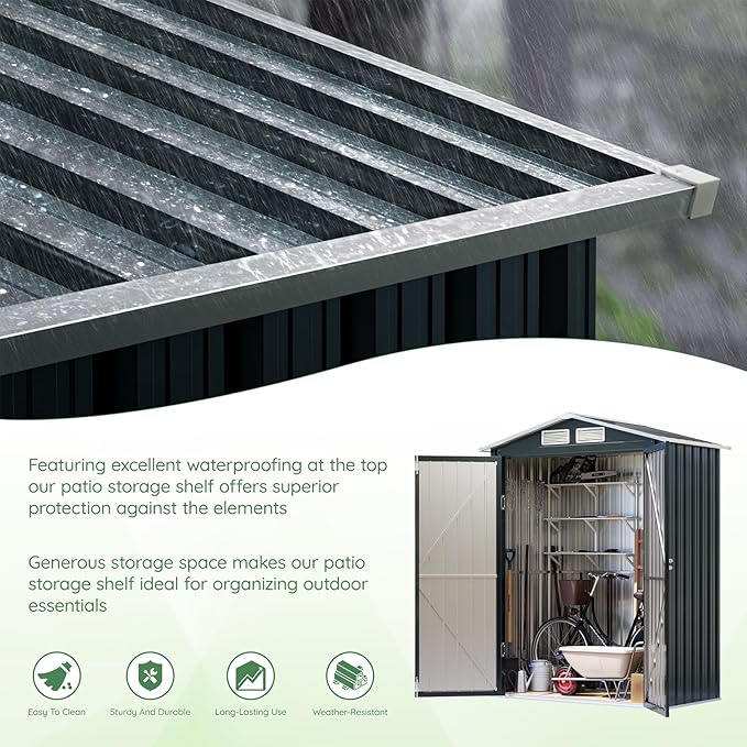 5x3X6.3FT Outdoor Steel Storage Shed - Image 8