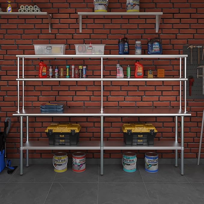 Amgood Stainless Steel Work Table Double Tier Overshelf | Metal Kitchen Prep - Image 8