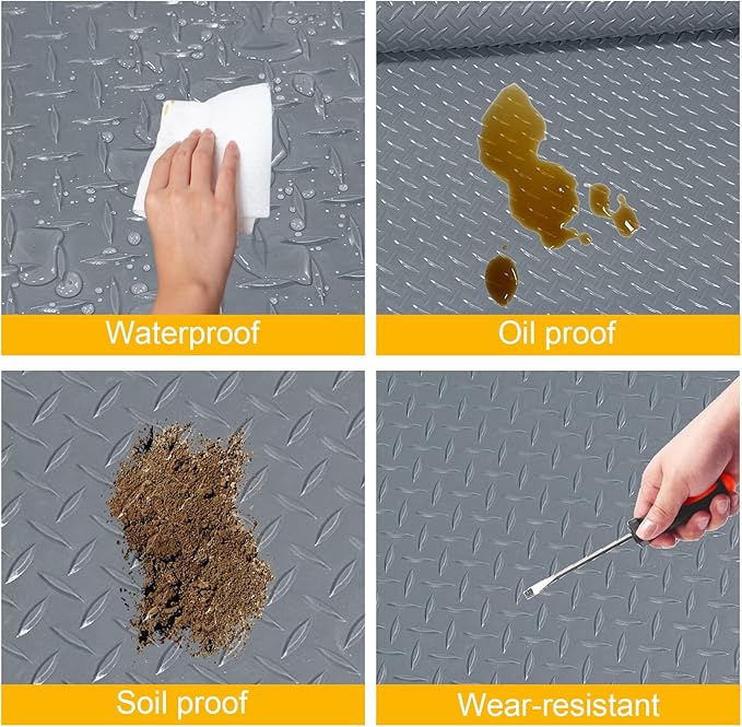 8x20 FT Garage Floor Mat, 2.8mm Thickened Flooring Roll Diamond Plate PVC - Image 6