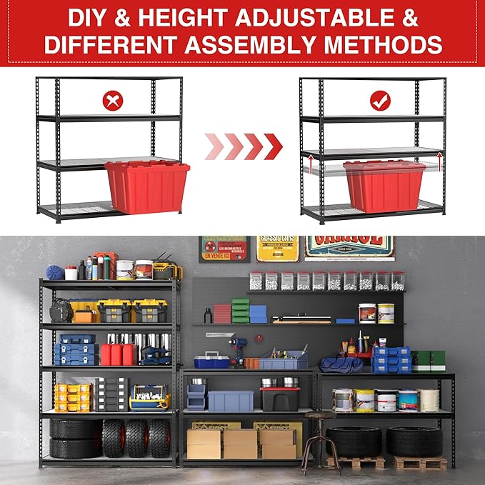 WORKPRO 4000LBS Heavy Duty Shelving, 48”W x 24”D x 72”H, 5-Tier Storage Shelves - Image 5