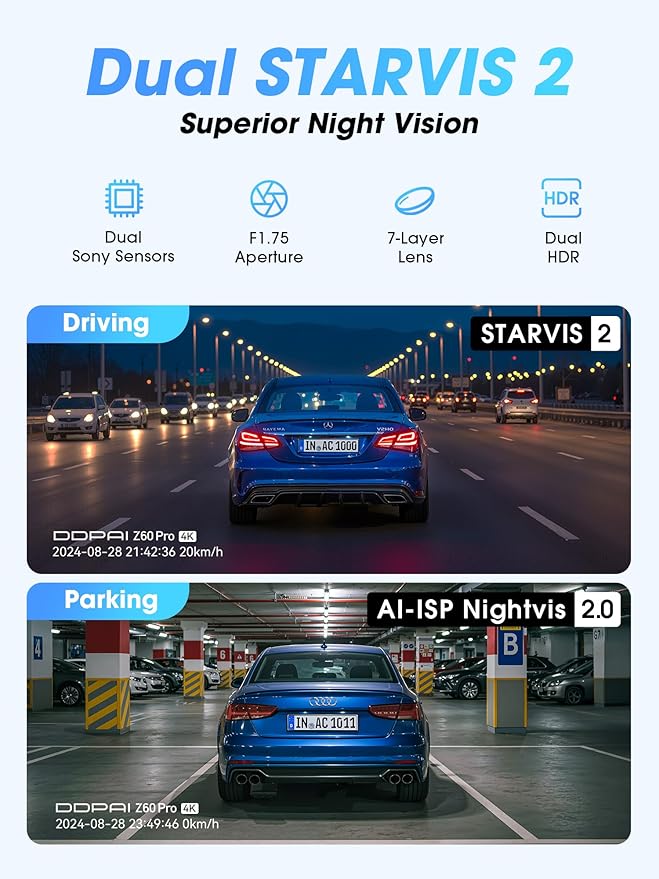 DDPAI Dash Cam Front and Rear, Dual STARVIS 2 IMX678 IMX662 Dashcam, 4K+1080P - Image 5