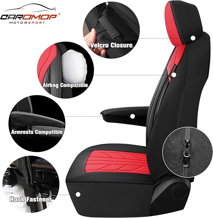 CAROMOP Luxury Faux Leather&Fabric Car Seat Covers Full Set - Image 4