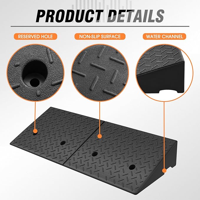 DNA MOTORING 1pcs 5.7" Rise Rubber Curb Ramp Heavy Duty Loading Driveway Ramp - Image 5