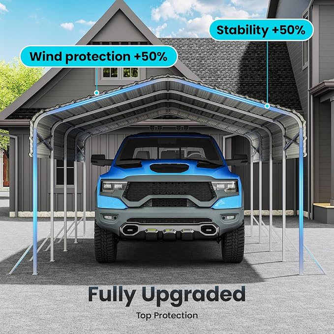 12x20 Carport, Heavy Duty Metal Car Port, All-Weather Protection, Easy Assembly - Image 6