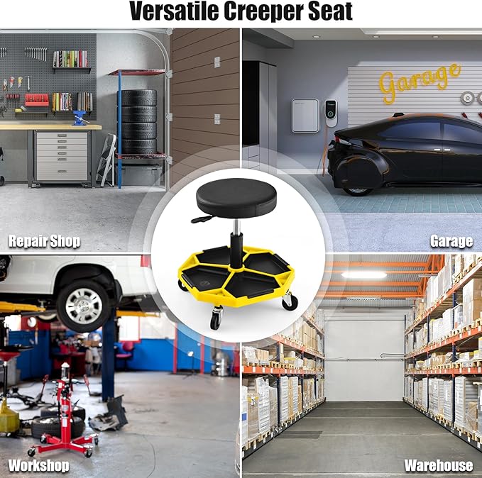 IRONMAX Rolling Mechanic Stool, Adjustable Shop Stool Creeper Seat - Image 9