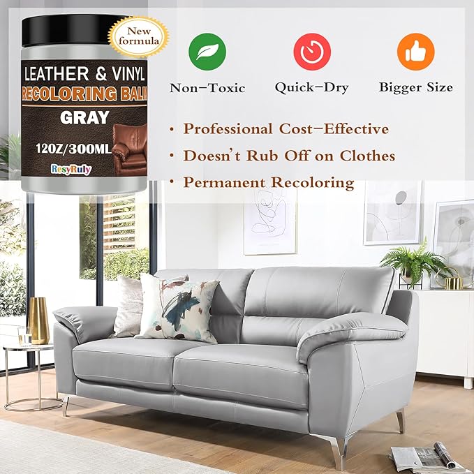 Gray Leather Recoloring Balm Vinyl Auto Dash Board Car Seats Interior Paint - Image 4