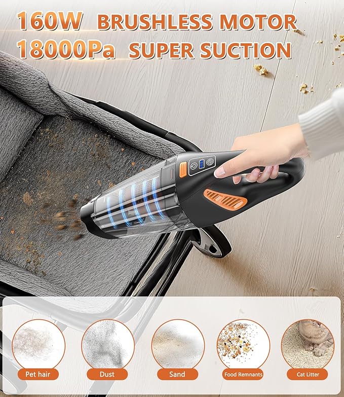 Handheld Vacuum Cordless, 18000Pa 160W Hand, 30Min Car Vacuum Portable Cordless - Image 2