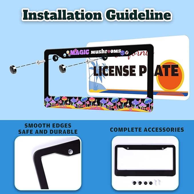 Magic Mushrooms License Plate Frame Colorful Dream Stainless Steel License - Image 4