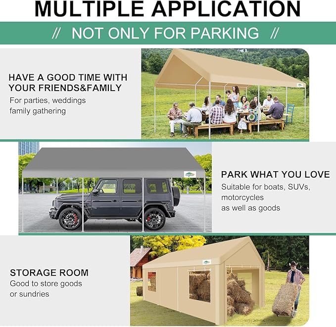 COBIZI Carport 12x20ft Heavy Duty Portable Garage, 2.0 Powder Coated Frame - Image 6