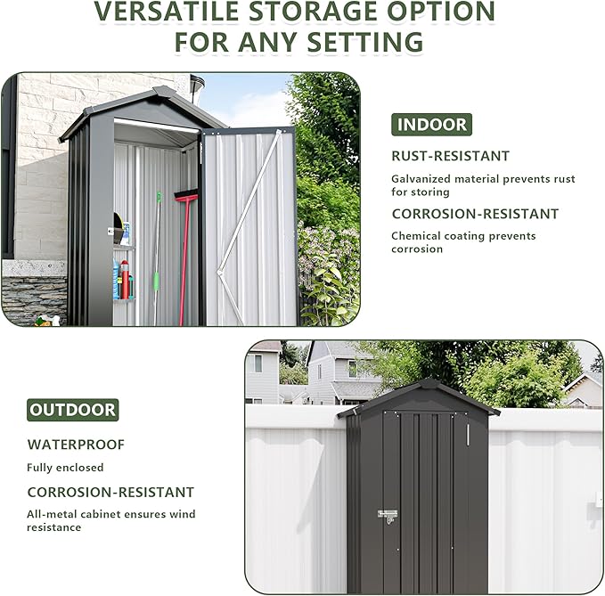 2.5x1.4 FT Outdoor Storage Shed, Small Metal Garden Shed - Image 4