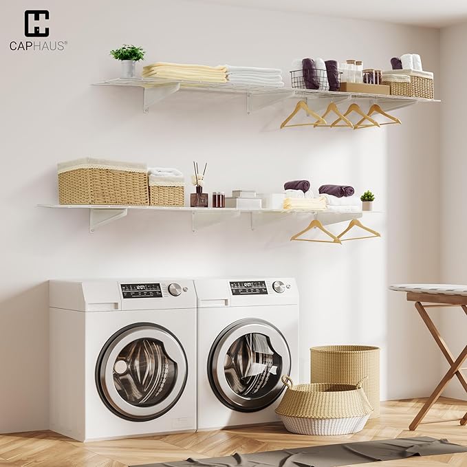 Fencer Wire 36 in. W x 18 in. D Wall Mounted Garage Wall Shelving w/ 2 Hooks - Image 9