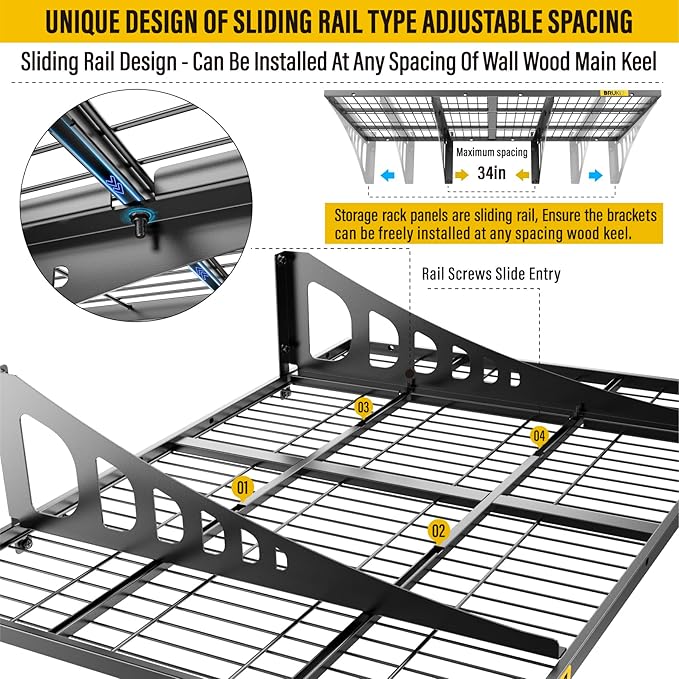 2x3ft Adjustable Rail Wall Garage Storage Shelf, - Image 5