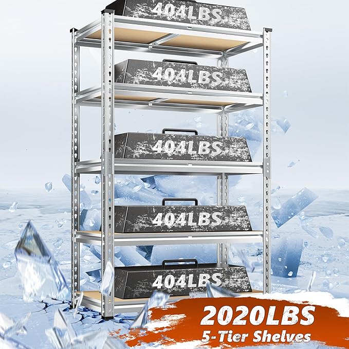 REIBII Garage Shelving, 5 Tier Storage Shelves Load 2020LBS, Adjustable Garage - Image 4