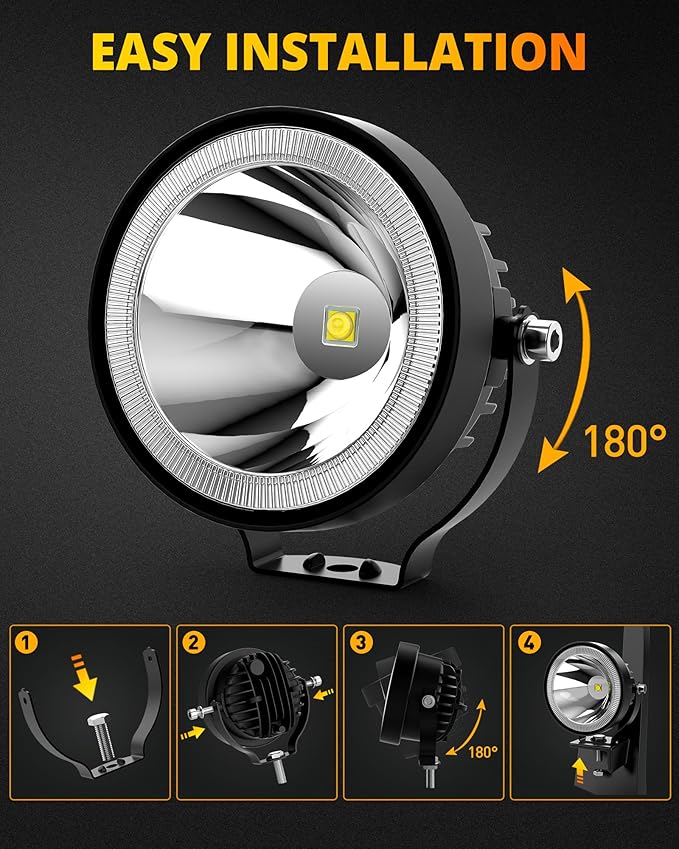 NAOEVO 4 Inch Round LED Pod Lights, 60W 6000LM LED Spot Off Road/Driving/Fog - Image 5