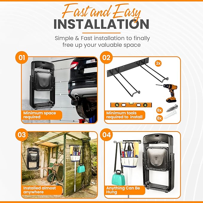 Heavy Duty Folding Chair & Tool Rack – Wall Mount Organizer - Image 7