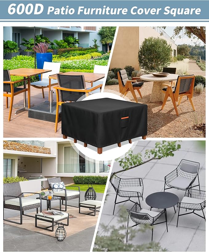 Outdoor Waterproof Furniture Cover, 62W x 62L x 28H inches Heavy Duty 600D - Image 7