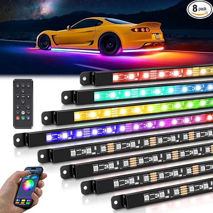 MICTUNING 8Pcs N8+ Chasing Color RGB+IC Underglow Neon Accent Strip Lights by MICTUNINGINC