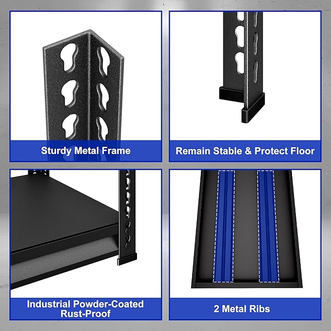 48" W Heavy Duty Garage Shelving, 5-Tier Metal Industrial Shelves, 3000LBS Loads - Image 6