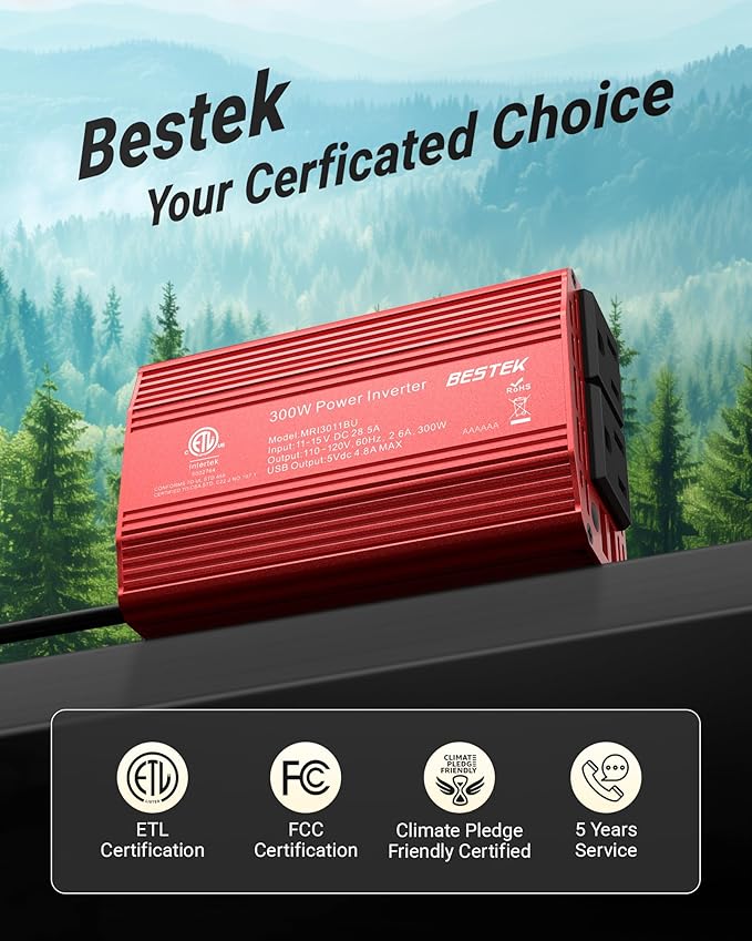 BESTEK Power Inverter DC 12V to AC 110V - 300W Car Plug Adapter Outlet - Car - Image 7