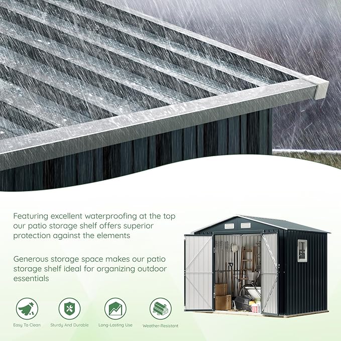 6X8X6.4FT Outdoor Steel Storage Shed - Image 8